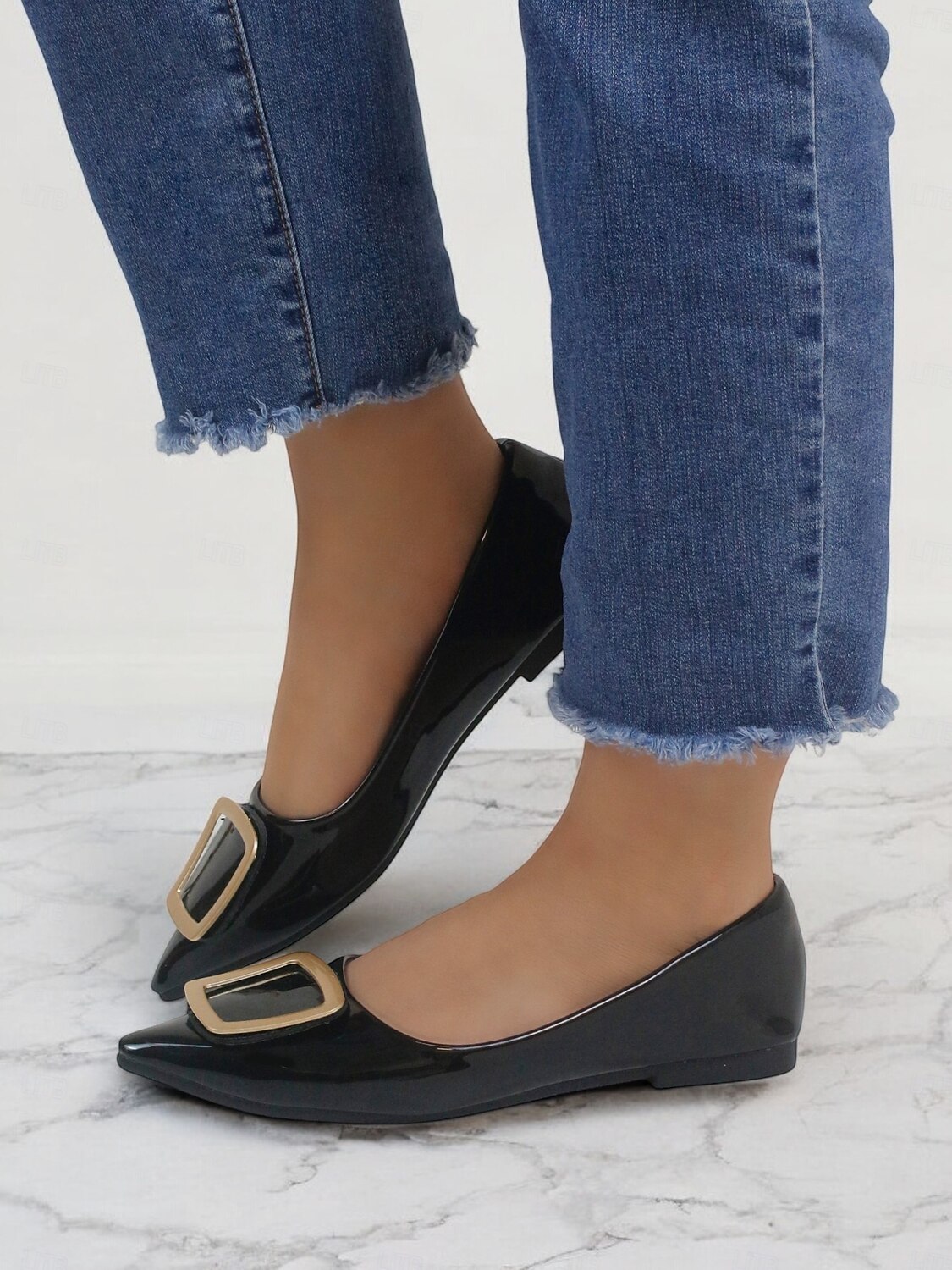 balettlägenheter i svart lack för kvinnor med snyggt fyrkantigt spänne – bekväma slip-on klänningskor för högtidliga tillfällen 2025 - $29.99 –P2