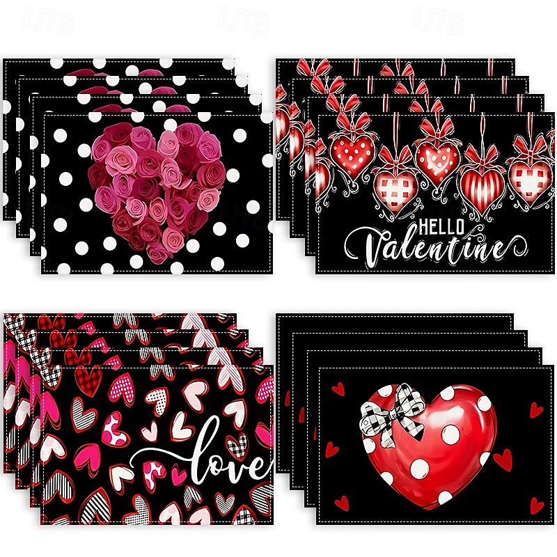 set di 4 tovagliette per San Valentino romantiche e decorative con motivi a forma di cuore o rosa resistenti e resistenti al calore perfette per aggiungere un tocco d'amore all'arredamento della tua del 2025 a $14.49 –P2