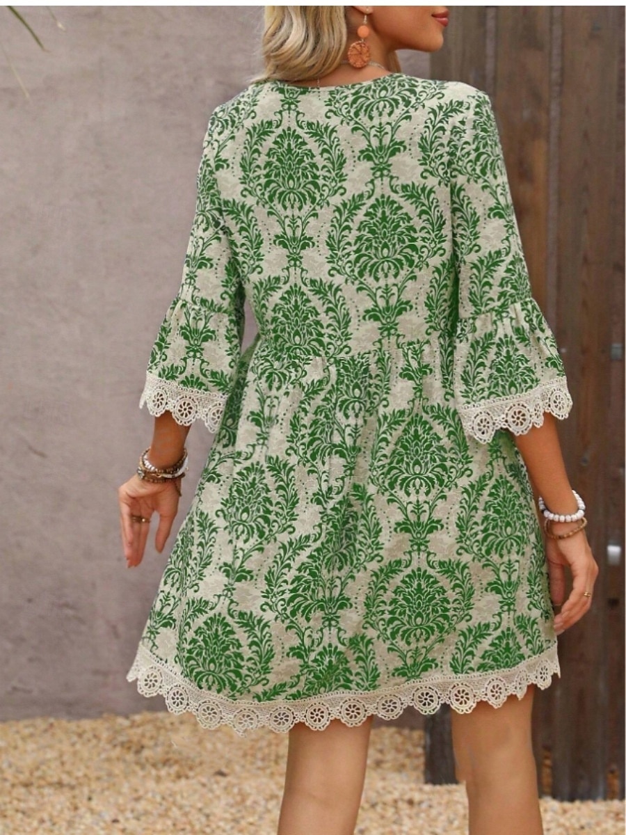 Damen Minikleid Casual kleid Boho-Kleid Brautkleider schlicht Täglich Regular Fit Blumen 3/4 Ärmel V Ausschnitt Wein Blau Grün Sommer Frühling Herbst 2025 - $35.99 –P13