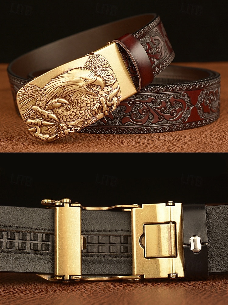 Men's Vintage Leather Belt with Eagle Embossed Buckle – Western Style Adjustable Belt for Casual and Formal Wear 2025 - $26.99 –P4