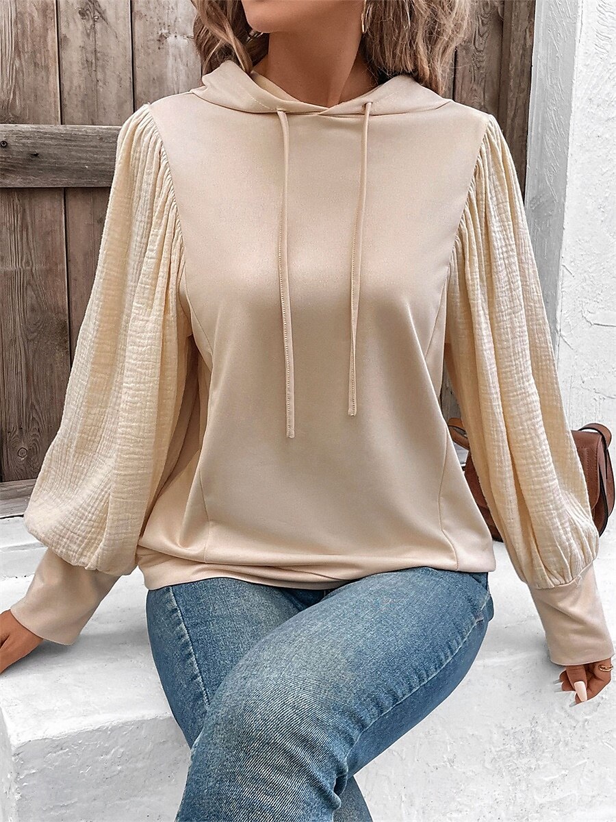 moletom feminino com capuz, moda quente, simples, casual, férias, saída, com capuz, patchwork, solto, manga comprida, bege, primavera, outono, inverno de 2025 por $48.99 –P1