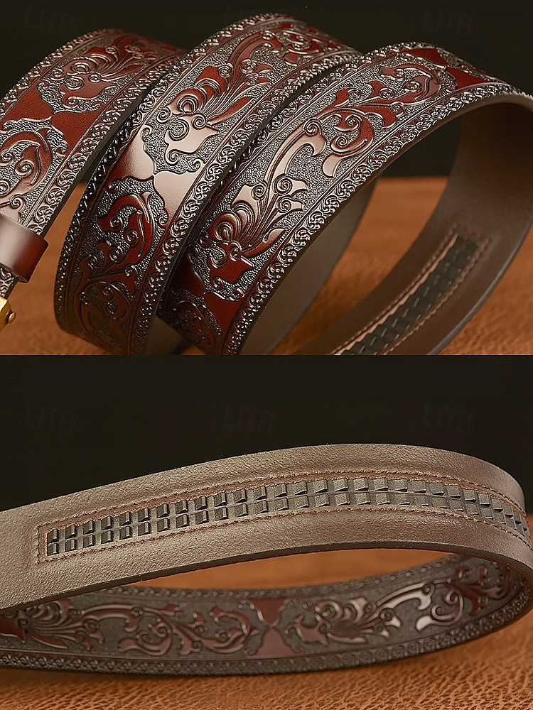 Men's Vintage Leather Belt with Eagle Embossed Buckle – Western Style Adjustable Belt for Casual and Formal Wear 2025 - $26.99 –P6