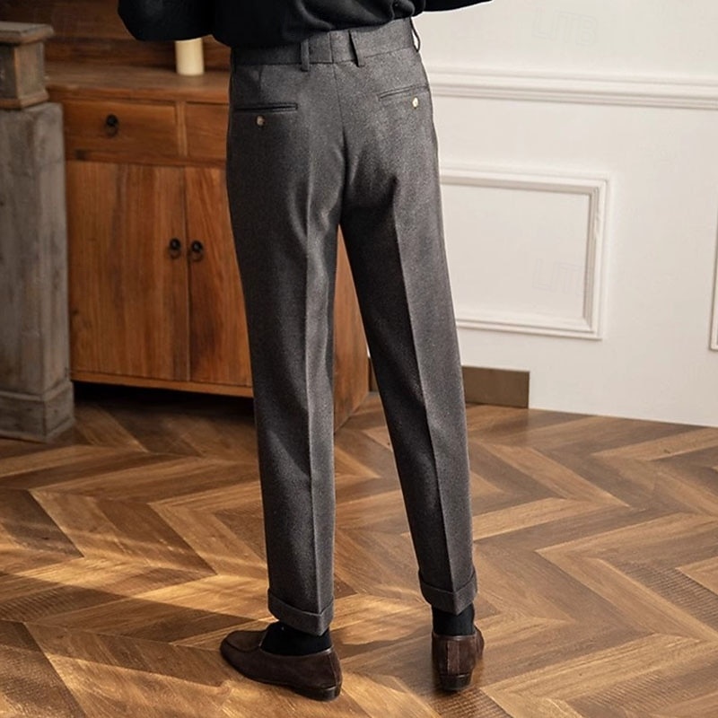 Pánské Kalhoty Oblekové Kalhoty Neapol Kalhoty chinos Kapsy Knoflíky Jednobarevné Pohodlné Formální Párty Práce Módní Klasický styl Tmavě šedá Meruňková Lehce elastické 2026 - $31.99 –P15