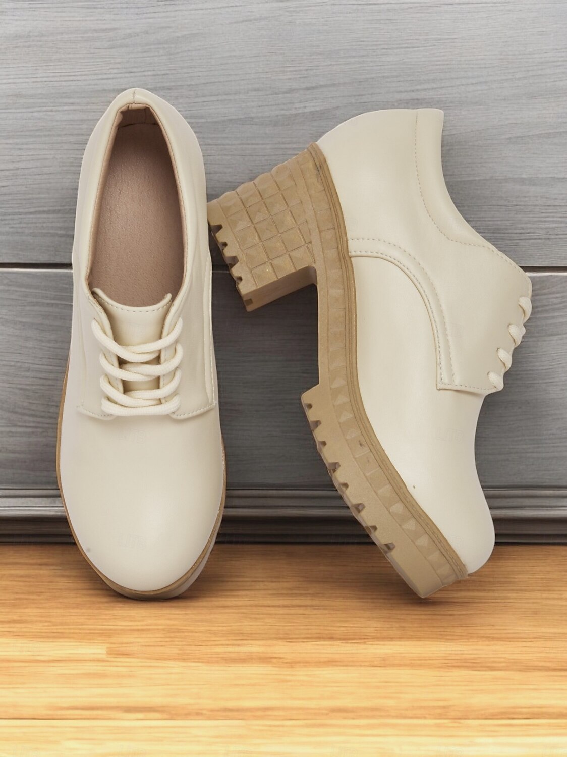 Women's Ivory Lace-Up Platform Oxford Shoes – Chunky Heels with Textured Soles for Casual and Office Wear 2025 - $42.99 –P2