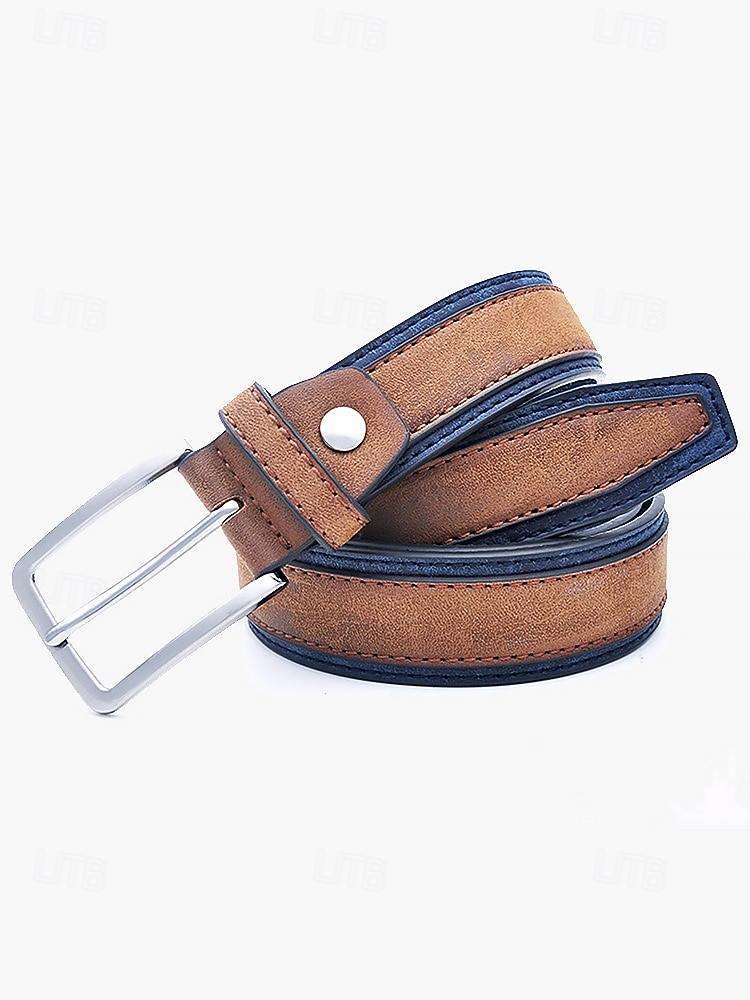 tvåfärgade mäns bälte i konstläder | snygg brun och blå design med metallspänne för vardags- och högtidskläder 2026 - $14.99 –P3