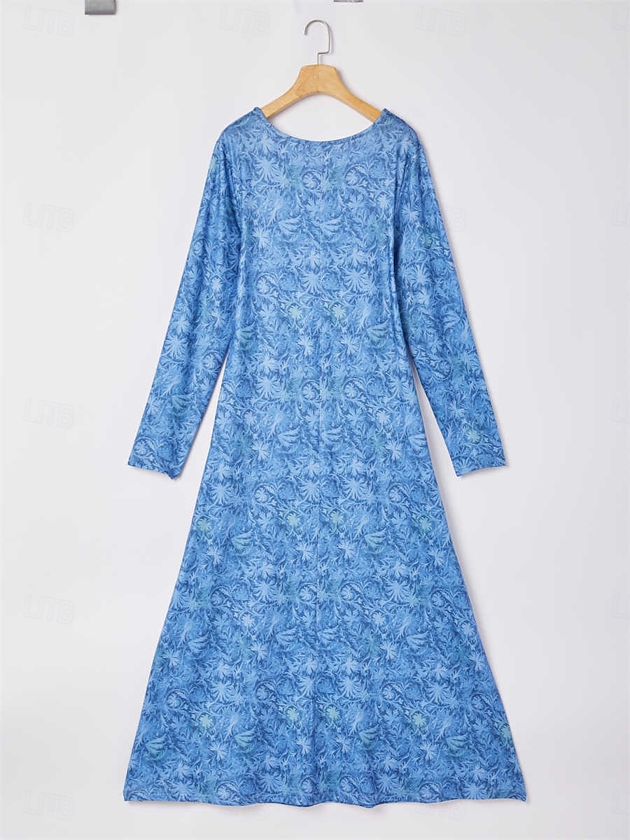 kvinners vinterkjole t-skjortekjole tee-kjole floral stammelomme v-hals lang kjole maxikjole vintage etnisk daglig langermet høst vinter 2025 - $23.99 –P2