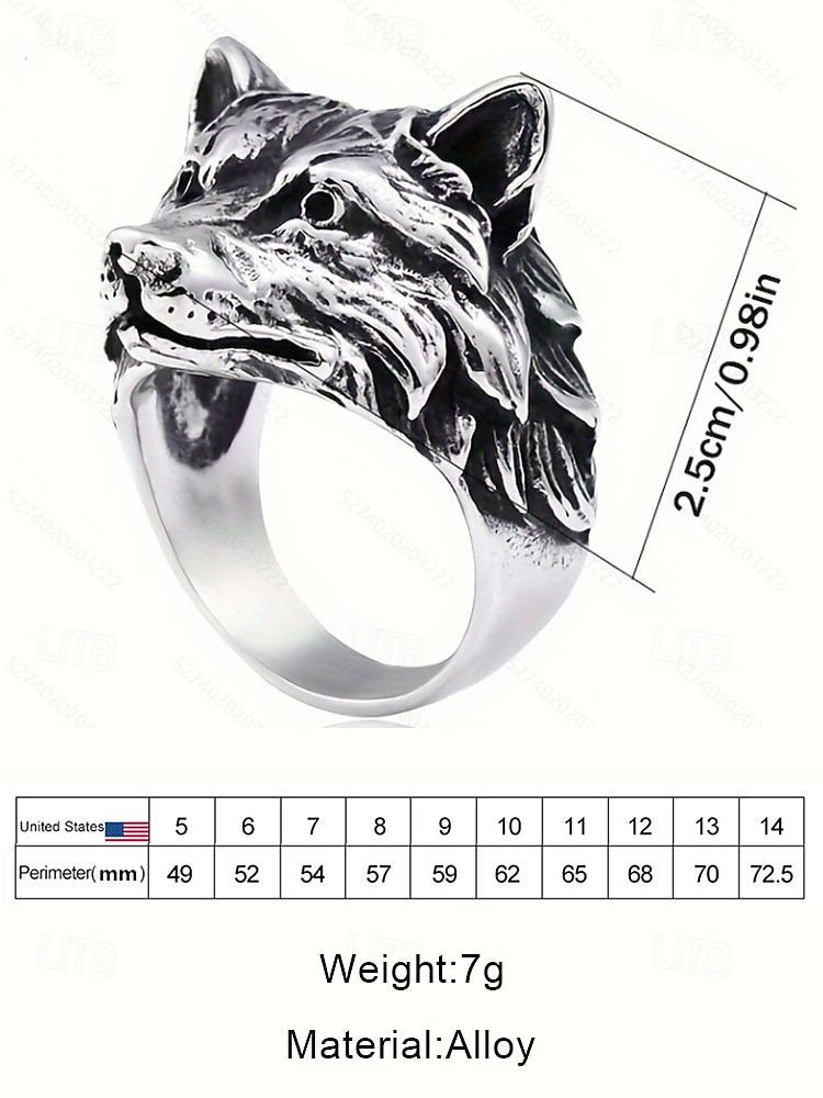 мужское кольцо с головой волка из титановой стали — сложный 3D-дизайн для готических и броских ювелирных украшений 2025 - $8.99 –P6