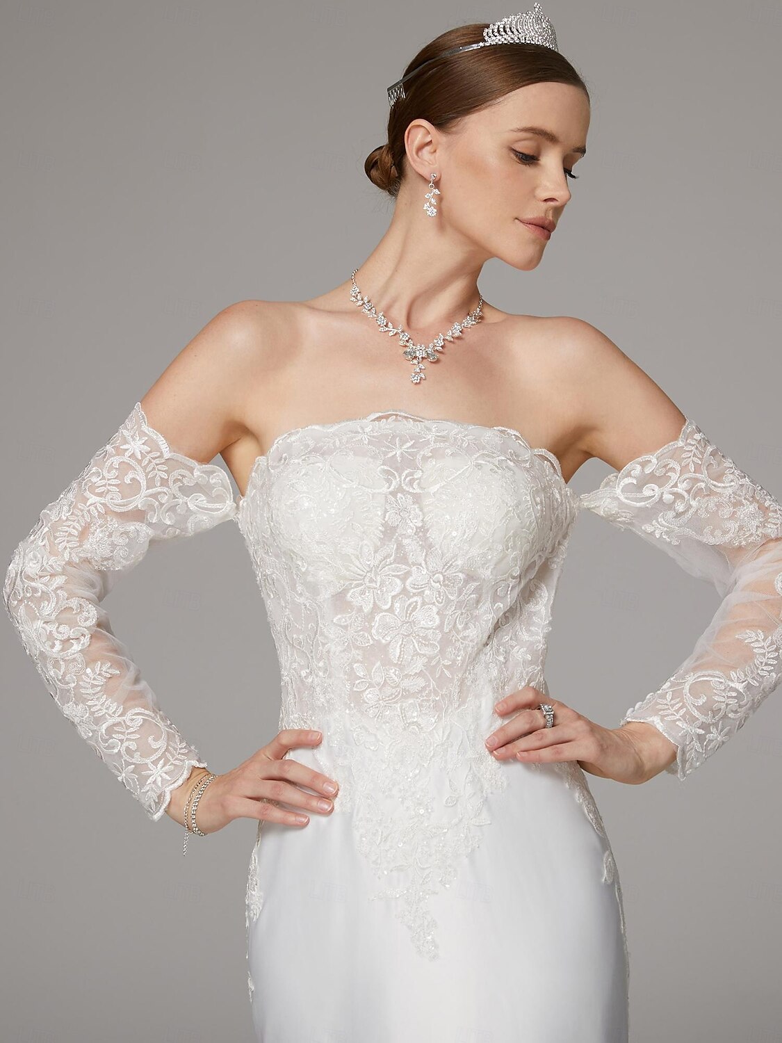 abiti da sposa sirena / tromba abiti separati abiti separati lunghezza pavimento strascico corte abiti da sposa in raso con applicazioni ricamate 2025 del 2025 a $221.99 –P6
