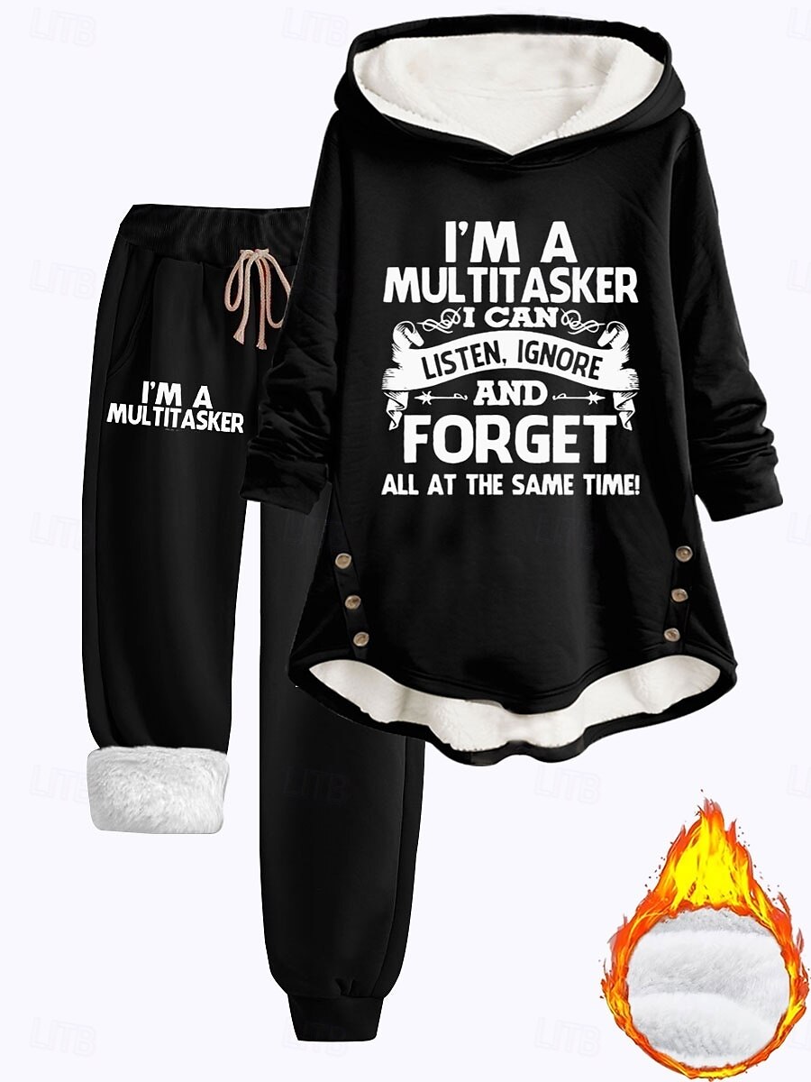 Ensembles de sweats à capuche 2 pièces pour femmes pantalons en polaire à manches longues quotidien à capuche lettre tirage impression décontractée noir rose foncé gris automne coupe régulière de 2025 ? $49.99 –P5