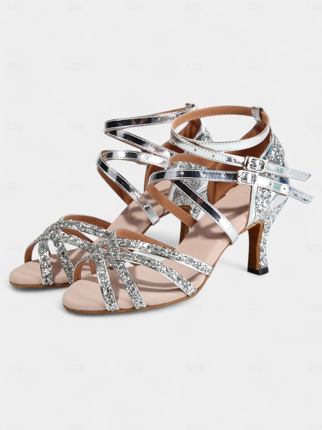 scarpe da ballo da donna con glitter argento - tacchi da ballo latino con cinturino, doppia chiusura con fibbia e morbida suola in pelle scamosciata del 2025 a $46.99 –P4