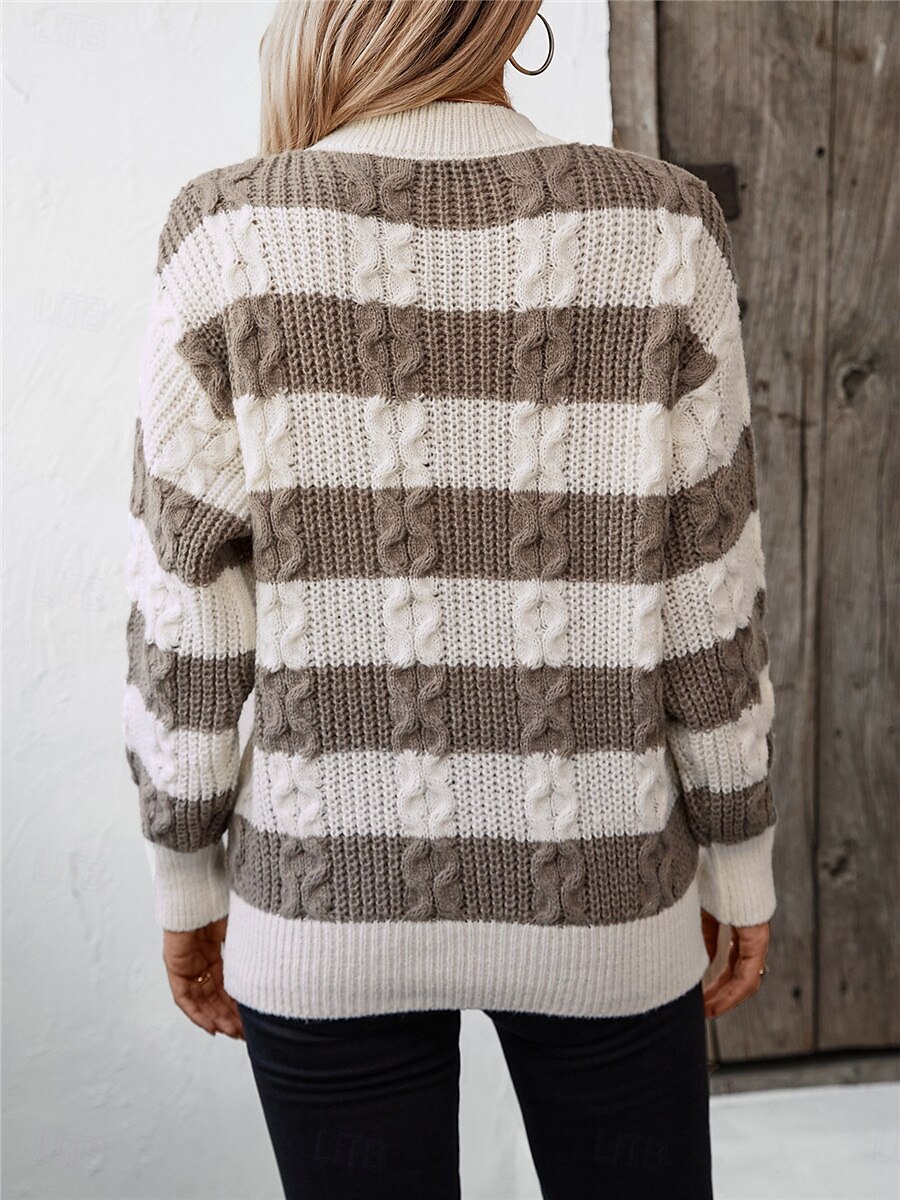 Per donna Felpa Informale Morbido A strisce A coste Girocollo Lavorato a maglia Manica lunga Top regolari Maglia Esterno Giornaliero Fine settimana Nero Caffè Autunno Inverno del 2025 a $44.99 –P2
