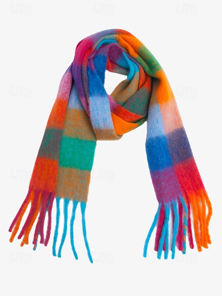 Bufanda de invierno de gran tamaño con cuadros coloridos para mujer | Chal suave y cálido similar a la lana con borlas | Accesorio moderno para clima frío para atuendos casuales y formales 2025 - $14.99 –P10
