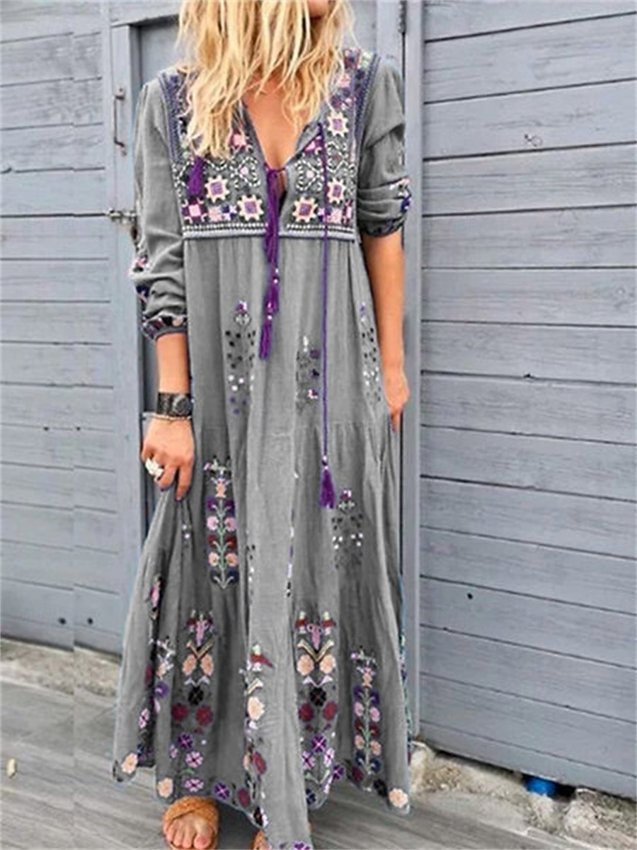 robe longue à fleurs pour femmes, col en V, manches longues, été, printemps de 2025 ? $41.99 –P2