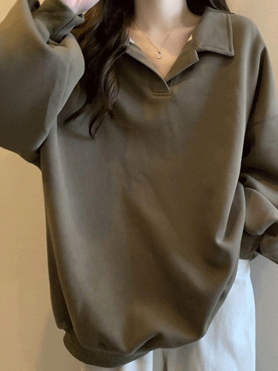 felpa da donna casual semplice strada abbigliamento quotidiano scollo a V manica lunga nero bianco caffè autunno inverno del 2025 a $21.99 –P8
