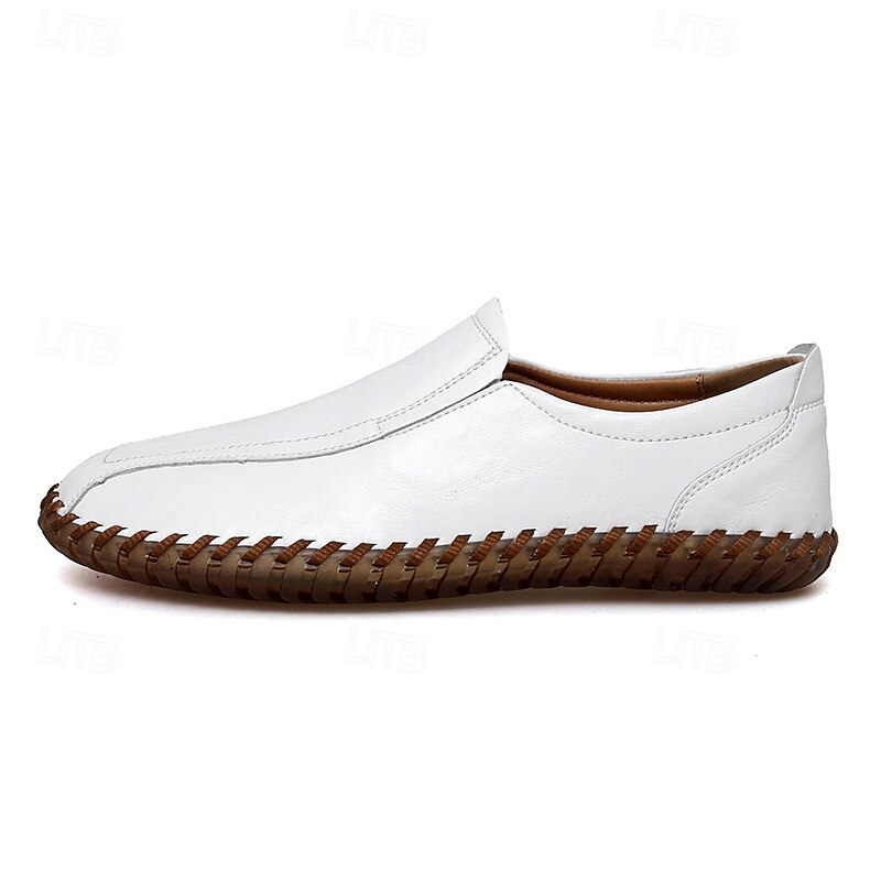 Men's White Faux Leather Slip-On Loafers with Hand-Stitched Sole – Lightweight Casual Shoes for Driving, Walking, and Summer Outfits 2025 - $46.99 –P3