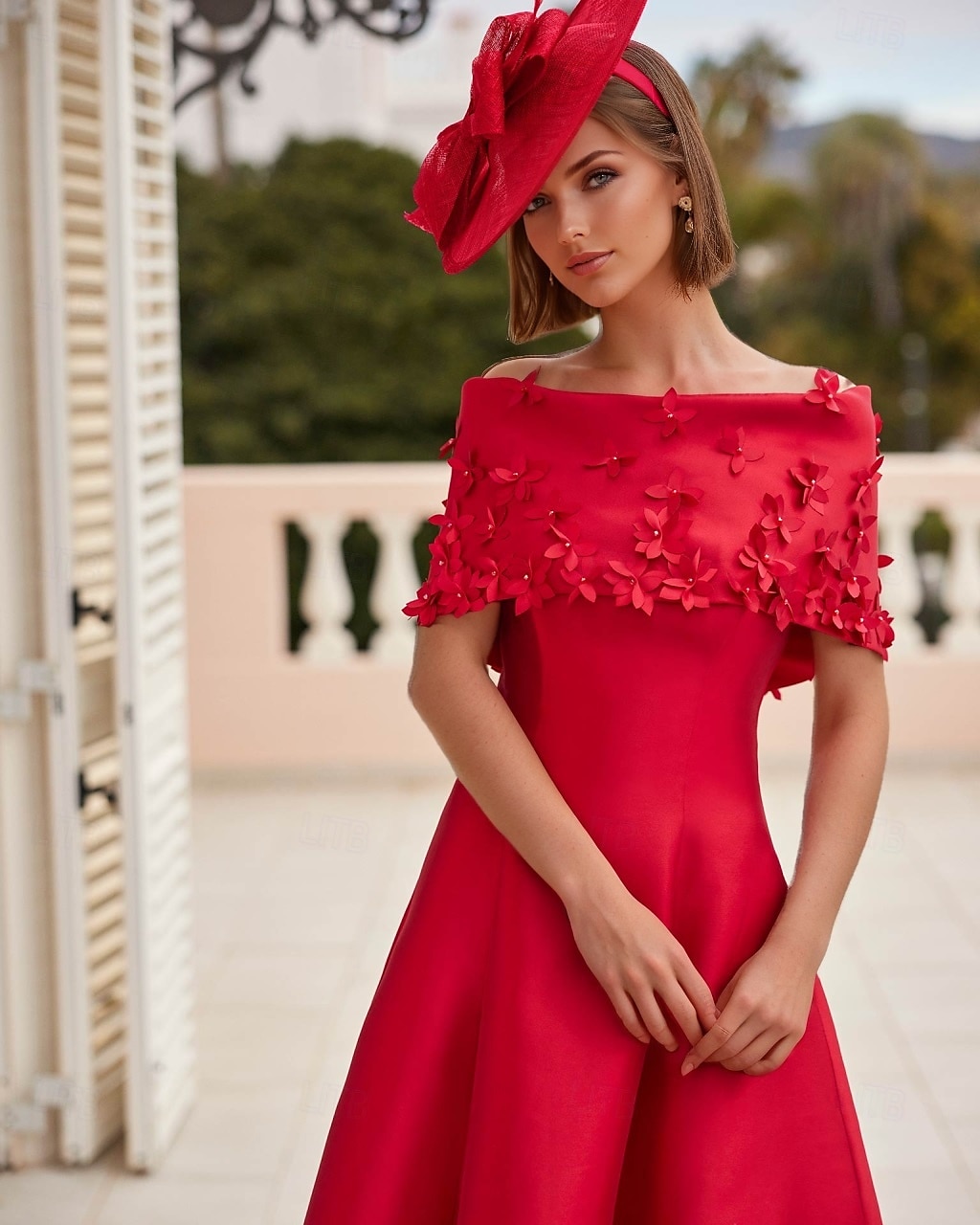 A-Line Cocktail Dresses Elegant Dress Formal Ankle Length Short Sleeve Off Shoulder Pocket Satin with Appliques Dresses 2025 - $170.99 –P1