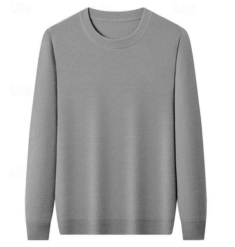 Herr Ulltröja Pullover tröja Sticka Ensfärgat Rund hals Stickat Elegant Skola Träning Kläder Höst Vinter Svart Vit S M L 2025 - $36.99 –P14