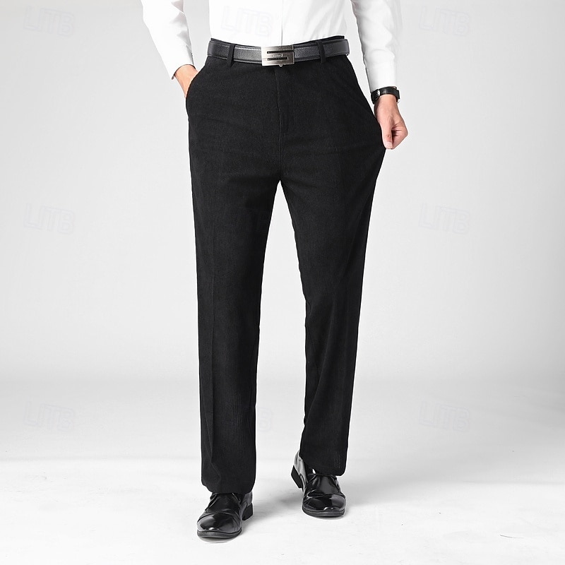 Men's Dress Pants Corduroy Pants Trousers Chinos Buttons Pocket Solid Color Comfort Formal Party Work Fashion Classic Style Black Navy Blue Micro-elastic 2025 - $16.49 –P16