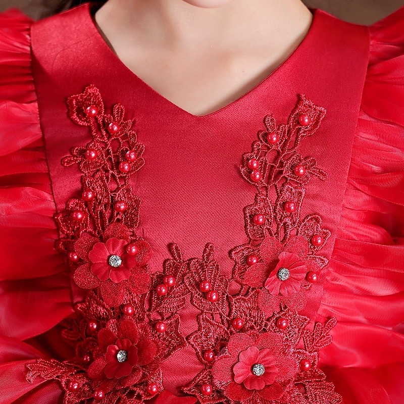 Niños Chica Vestido de Fiesta Flor Manga Larga Boda Ocasión especial Retazos Cremallera Adorable Dulce Algodón Poliéster Asimétrico Vestido de Fiesta Verano Primavera Otoño 4-13 años Blanco Rosa Rojo 2025 - $40.99 –P3