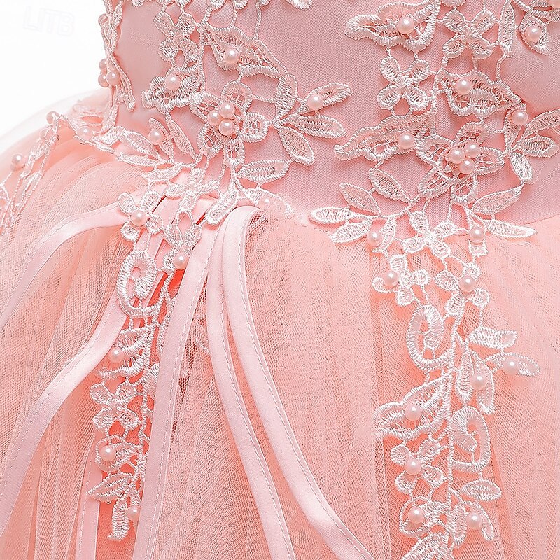 Robe de Demoiselle d'Honneur Fille enfants Fille Robe de princesse Utilisation Mariage Soirée Elégant Magnifique Maille Couleur unie Sans Manches Col Ras du Cou Blanche Rose Claire 4 ans et + de 2025 ? $38.99 –P10