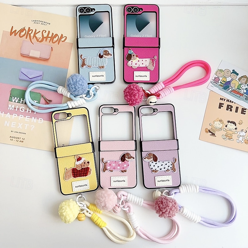 هاتف غطاء من أجل زد فليب 6 Z Flip 5 Z Flip 4 Z Flip 3 غطاء خلفي مع رباط المعصم ضد الصدمات مكتب  /  الأعمال TPU جلد PU 2025 - $19.99 –P1