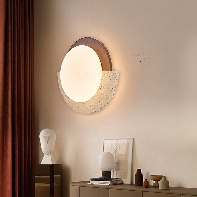 Wabi-sabi Yellow Limestone Wall lamp Milky White Glass Lampshade Natural Stone Wall lamp Indoor Retro Circular Marble Wall Lamp 110-240V 20W 2026 - $222.99 –P3