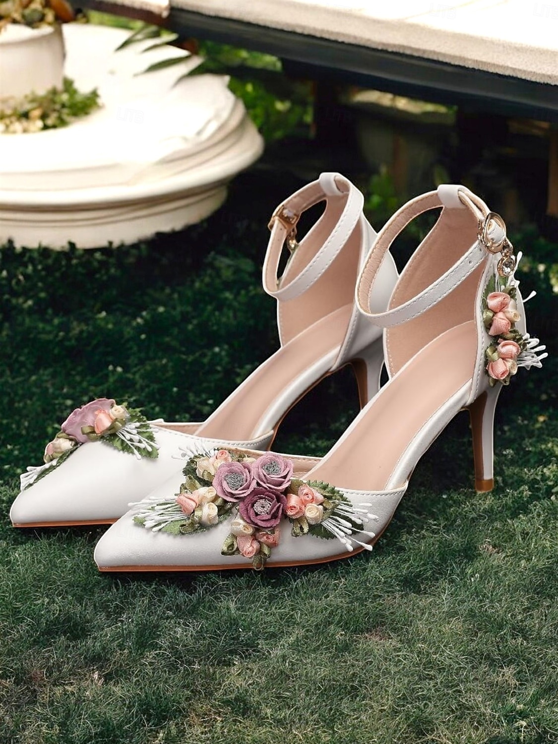 Women's White Bridal D'Orsay Stiletto Heels – Pointed Toe Wedding Pumps with 3D Floral Embellishment for Garden & Church Weddings 2026 - $59.99 –P1
