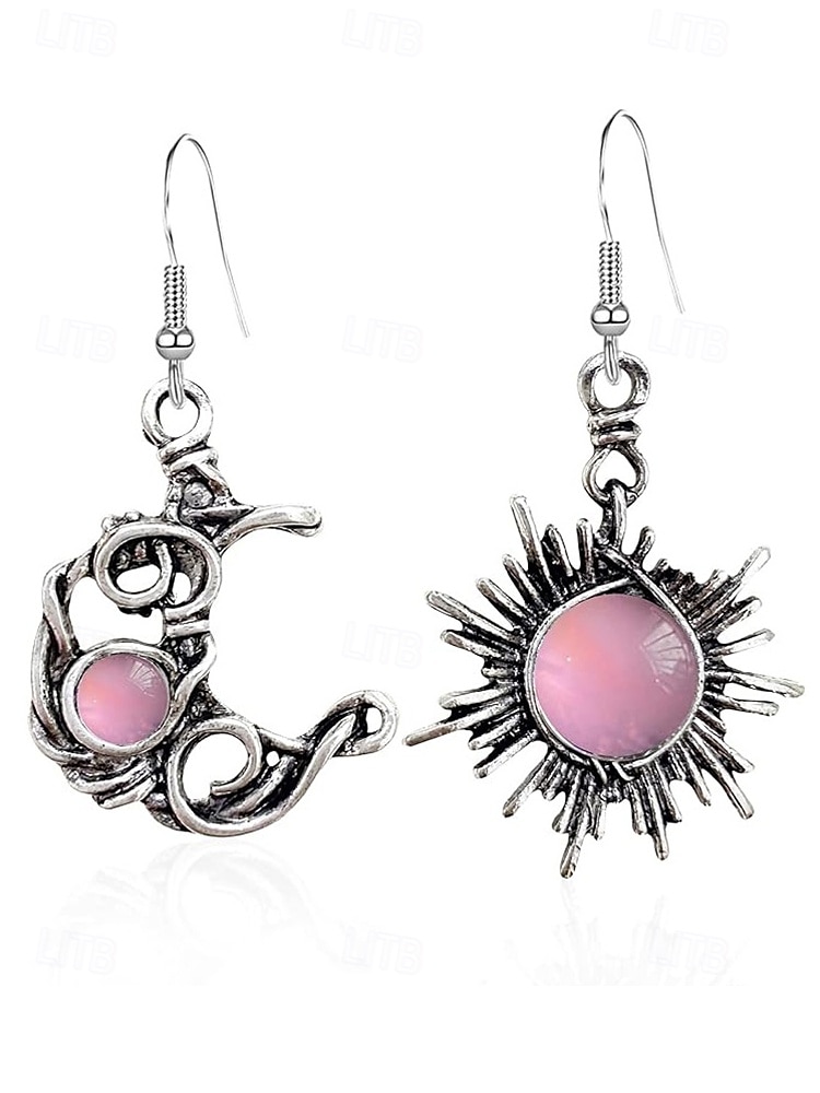 Vintage Sun and Moon Dangle Earrings - Silver-Tone Celestial Jewelry with Pearl and Crystal Accents for Women, Perfect for Boho and Casual Looks 2025 - $10.44 –P15