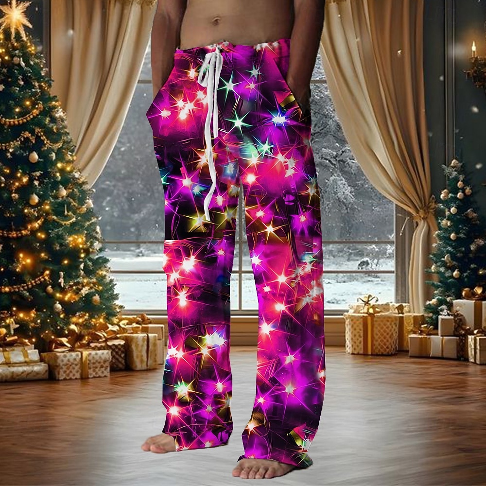Hawaiian byxor för jul Herr Byxor Medium Midja Dragsko Elastisk midja Ledigt Helgdag julfest Standkläder Byxor med raka ben Sommar Vår Höst 3D-tryck Gul Blå Purpur 2025 - $28.99 –P2