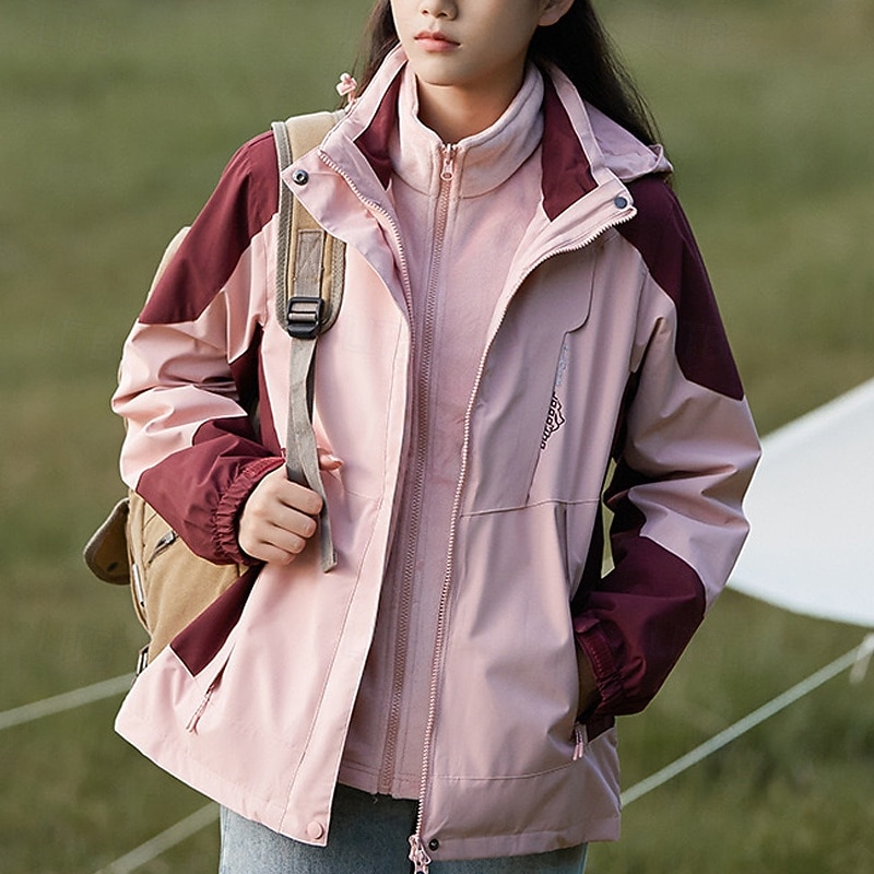 Damen Soft Shell Jacke Wanderjacke Winter Draussen Farbblock warm Fleece-Futter Windundurchlässig Wasserdicht 3-in-1-Jacke Leichte Jacke Windbreaker-Jacke Reisen Hellrosa Weiß Rosa Rot Purpur 2025 - $75.99 –P1