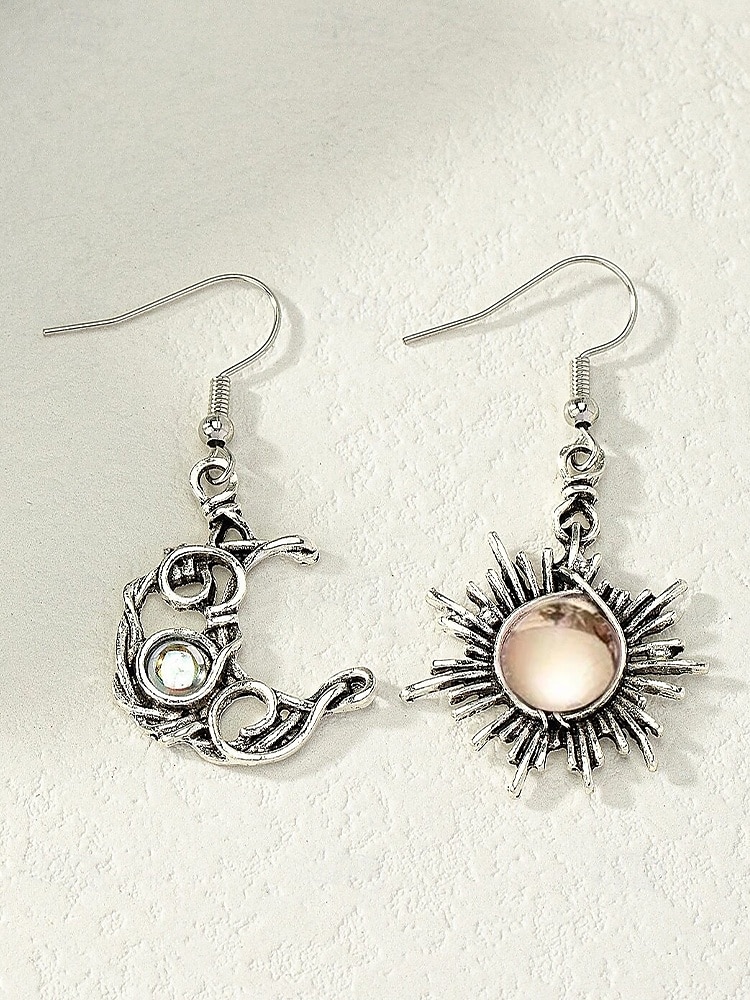 Vintage Sun and Moon Dangle Earrings - Silver-Tone Celestial Jewelry with Pearl and Crystal Accents for Women, Perfect for Boho and Casual Looks 2025 - $10.44 –P8