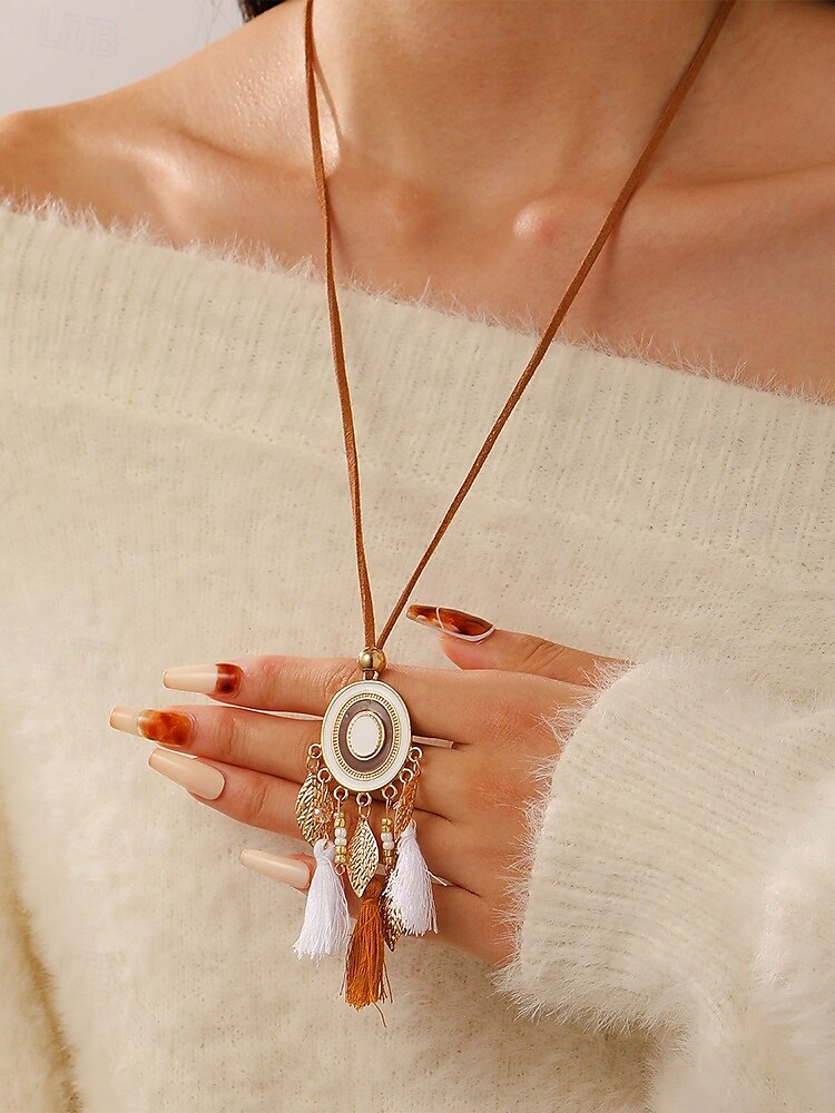 kvinners boho dusk halskjede med skinnsnor og drømmefanger anheng - perfekt for festivaler og bohem stil 2025 - $7.99 –P1