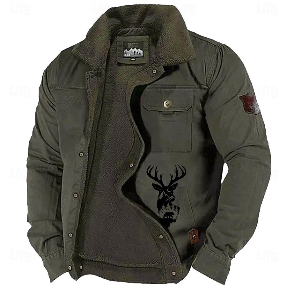 jaqueta de lã bordada com estampa de rena masculina jaqueta de caça sherpa jaqueta cargo de trabalho gola virada para baixo jaqueta de algodão quente de inverno vintage casual casaco para sair com de 2025 por $52.99 –P4