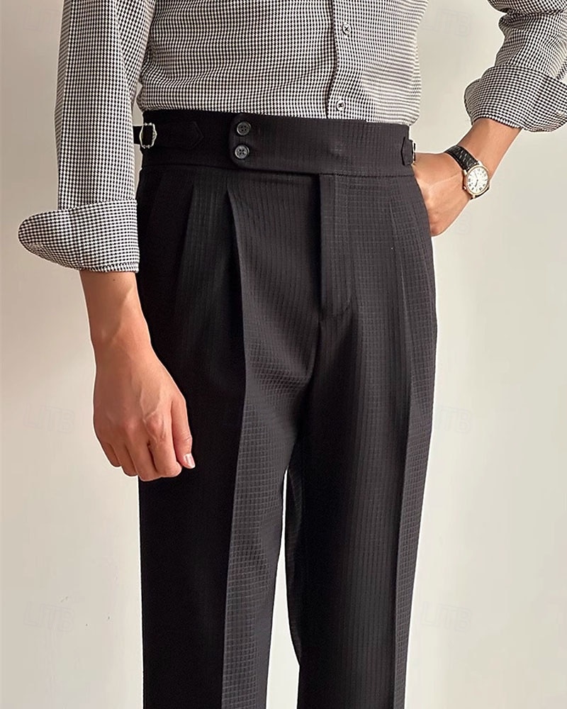 Herren Waffel Abschlußfeier Anzughose Neapel Hosen Hose Knöpfe Tasche Einfarbig Komfort Formell Party Arbeit Mode Klassicher Stil Schwarz Weiß Mikroelastisch 2025 - $27.99 –P10