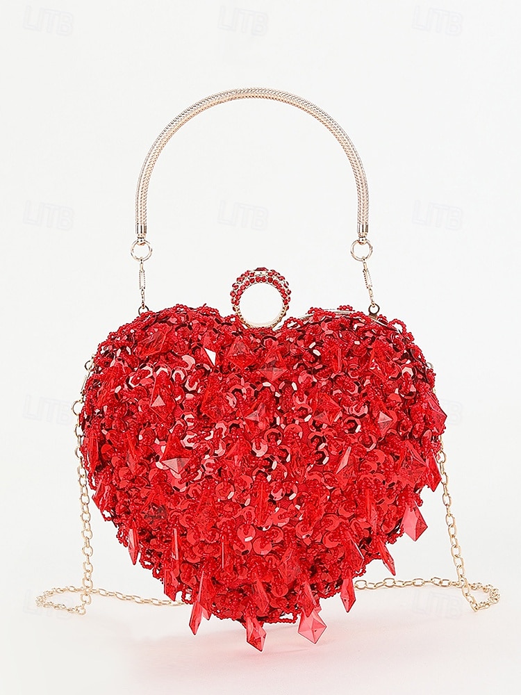 Rote herzförmige Abendclutch für Damen mit Pailletten und Strass-Griff - glamouröses Accessoire für Partys und formelle Anlässe 2025 - $34.99 –P4