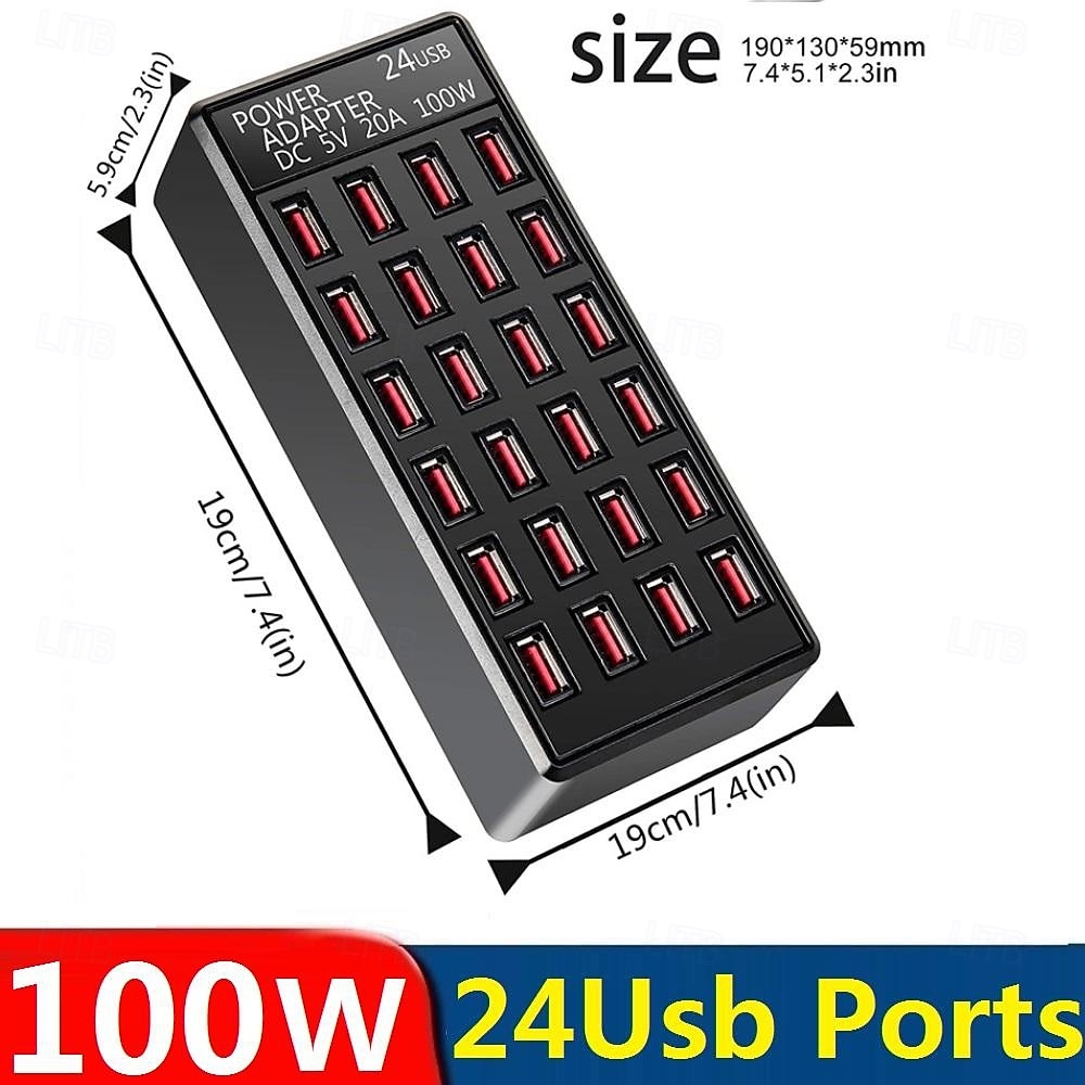 New Item 5V 20A 100w 24 Port USB Fast Charging StationTravel Desktop USB Rapid ChargerMulti Ports Charging Station 2025 - $48.99 –P11