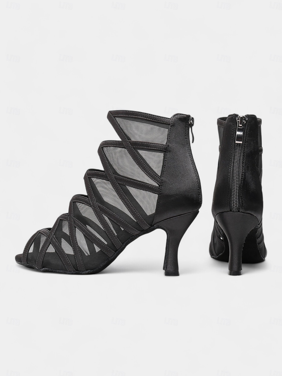 Women's Black Mesh Strappy Latin Dance Shoes with Soft Suede Sole, Back Zipper and Open-Toe Design - Elegant High Heels for Salsa, Tango, and Ballroom 2025 - $59.99 –P4