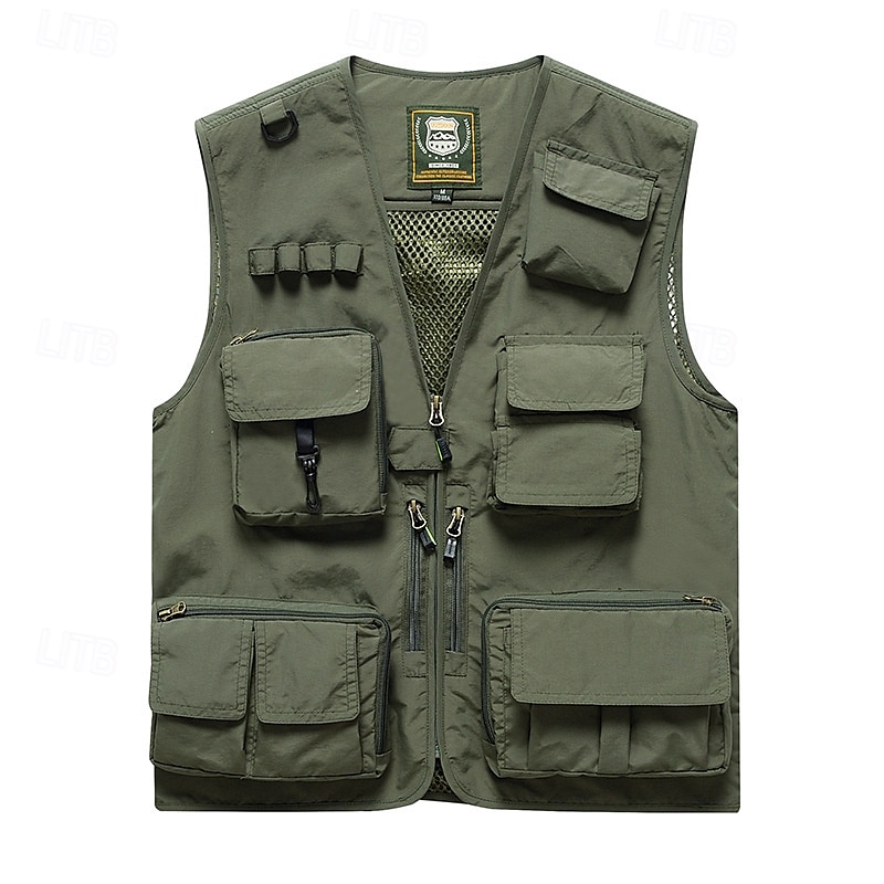 Herren Weste für Wanderer Wander-Fleeceweste Ärmellos Weste Außen Atmungsaktiv Komfortabel Mehrere Taschen Polyester Schwarz Armeegrün Rot Jagd Angeln Klettern 2025 - $29.99 –P7