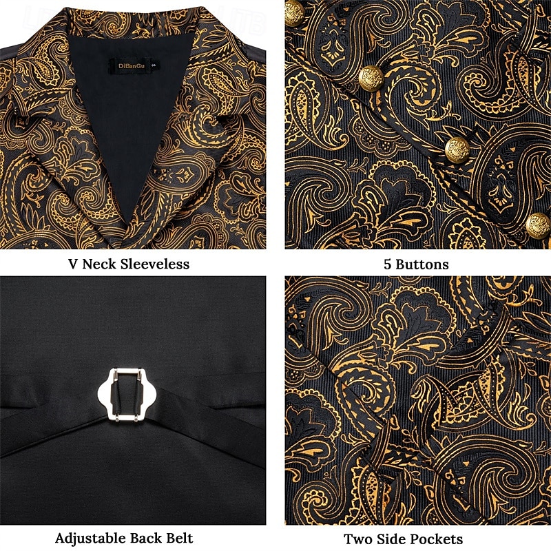 Retro / vintage Urlați 20 de ani Anii 1920 Ținute Vestă Set accesorii Domn Gangsteri Imprimeu Paisley Jacquard Bărbați Costum de carnaval 7 PCS Crăciun Halloween Carnaval Mascaradă Petrecere cu 2025 - $40.99 –P6