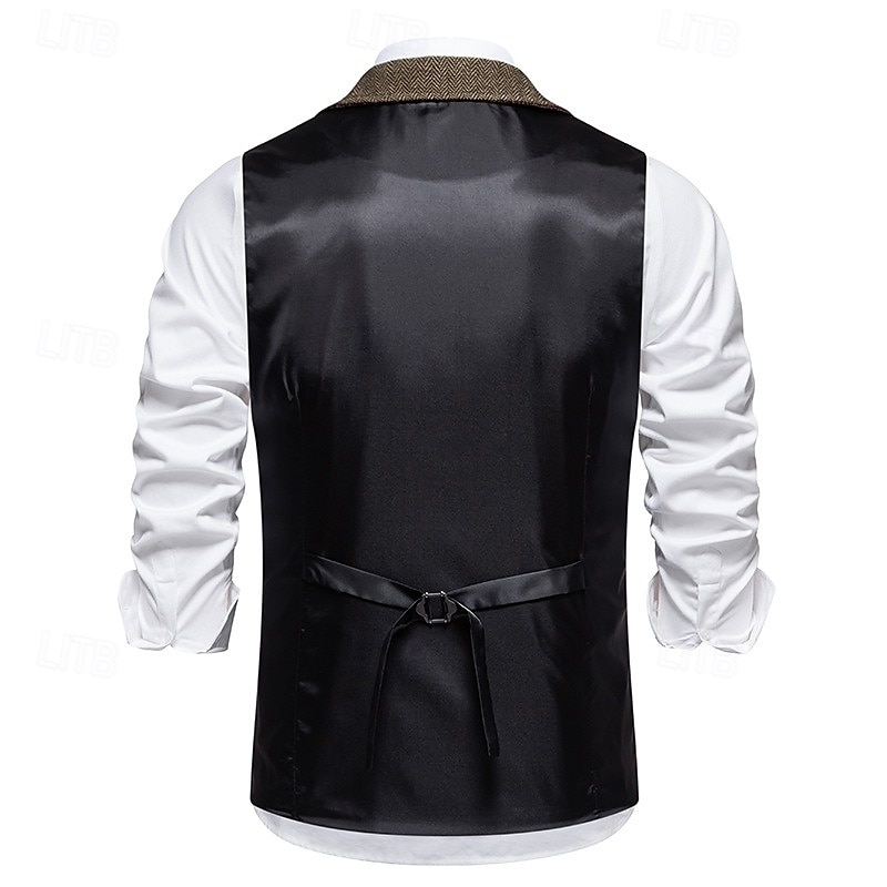 Bruin Grijs Heren Haringbeen Tweed Vest Standaard Pasvorm Notch Enkele Knopen Vijf-knopen 2025 - $37.99 –P4