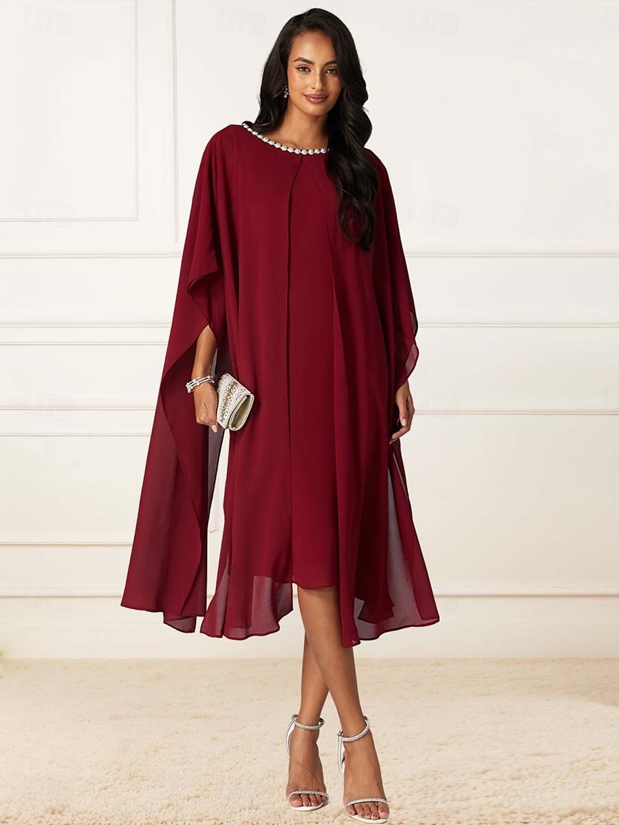 Mulheres Comprimento do chá Vestido de formatura Elegante Coquetel Normal Meia Manga Gola Redonda Vermelho Verão Primavera de 2025 por $66.99 –P2