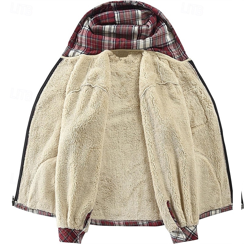 Pánské Mikina na zip Mikina s kapucí na zip Fleecová bunda Černá Rubínově červená Světle modrá Kapuce Pléd Zapni Kapsy Sporty a outdoor Denní Dovolená Polyester Šik ven Základní Na běžné nošení 2025 - $48.99 –P8