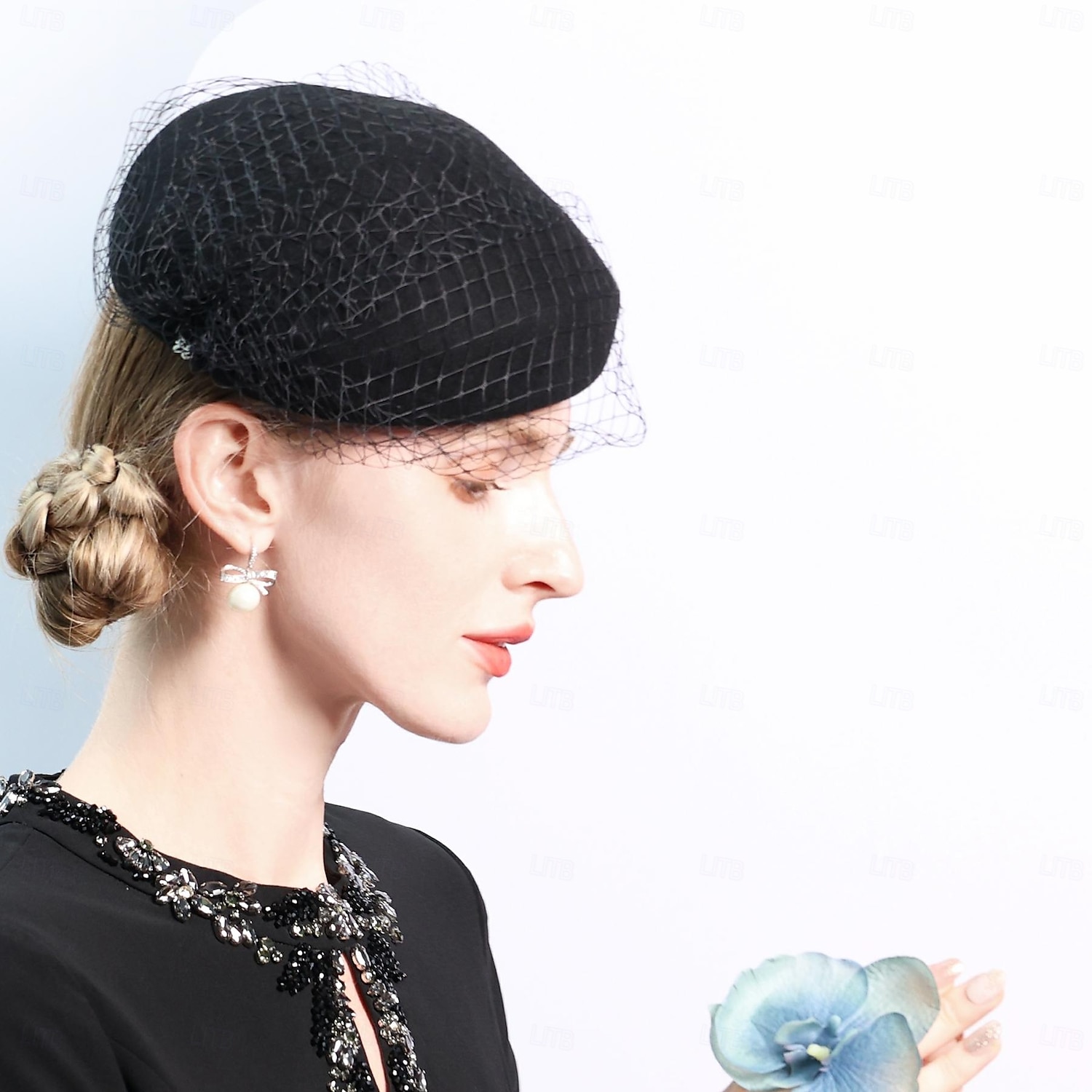 czapki 100% wełniany beret kapelusz melonik / kapelusz typu cloche wesele przyjęcie herbaciane eleganckie wesele z czystym kolorem tiulu nakrycie głowy 2025 - $35.99 –P7