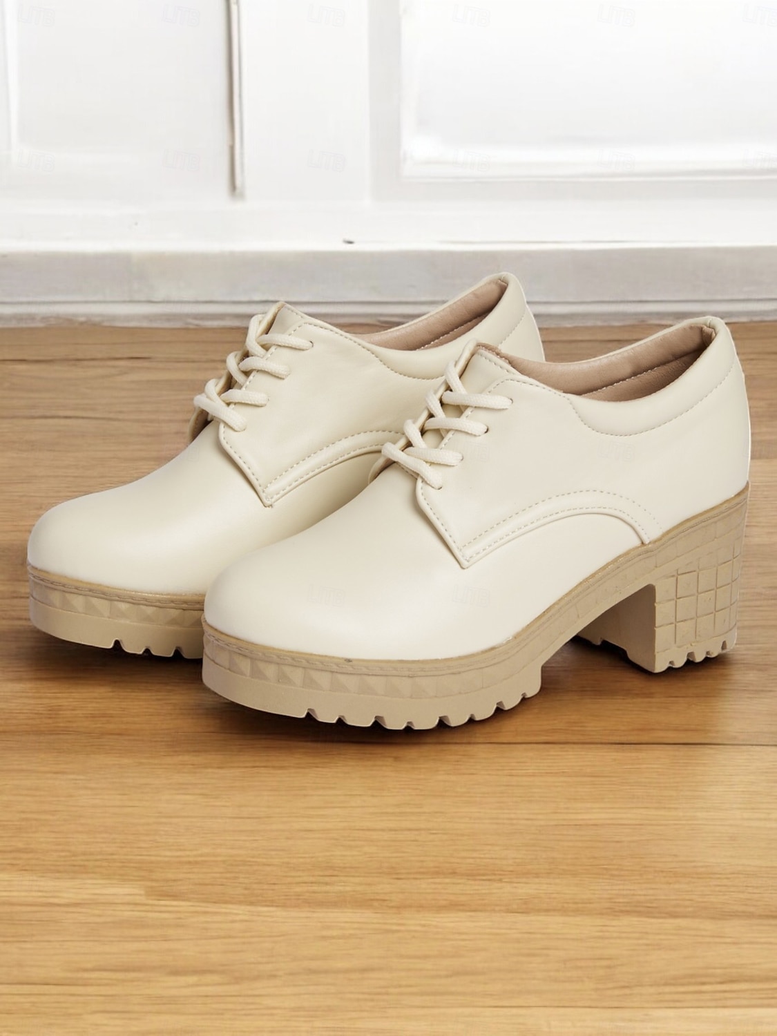 Women's Ivory Lace-Up Platform Oxford Shoes – Chunky Heels with Textured Soles for Casual and Office Wear 2025 - $42.99 –P1
