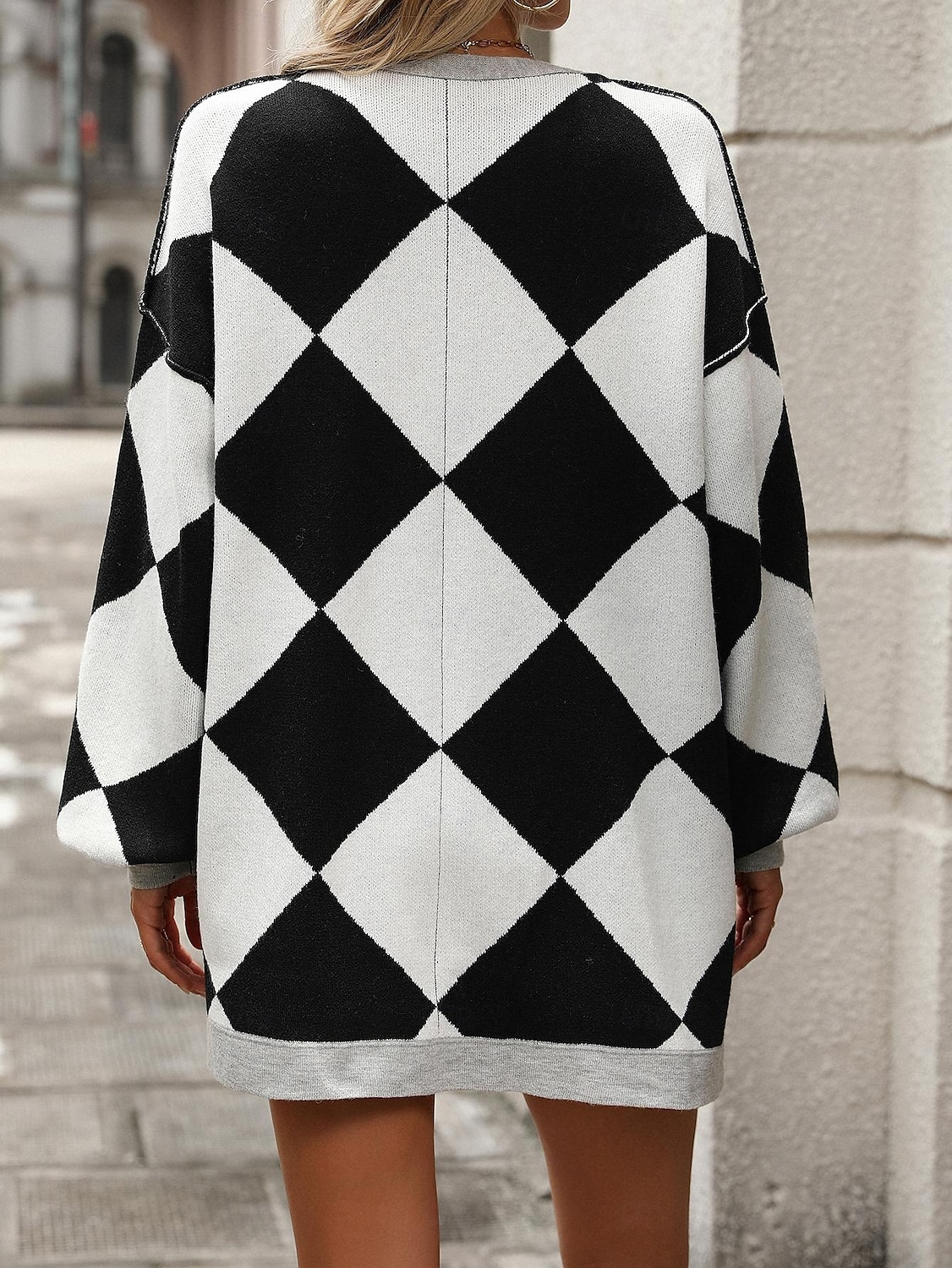 Women's Oversized Cardigan Open Front Knit Fall Winter Going out Fashion Streetwear Long Sleeve Geometric Color Block Black Blue 2025 - $73.99 –P7
