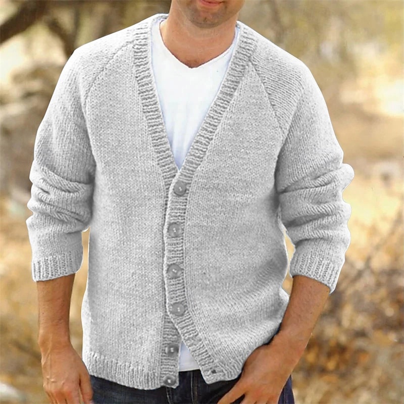 Men's Dress Sweater Cardigan Sweater Knit Sweater Ribbed Knit Regular Button Up Solid Color V Neck Fashion Classic Daily Wear Date Clothing Apparel Spring Fall & Winter Royal Blue Blue S M L 2025 - $35.99 –P3