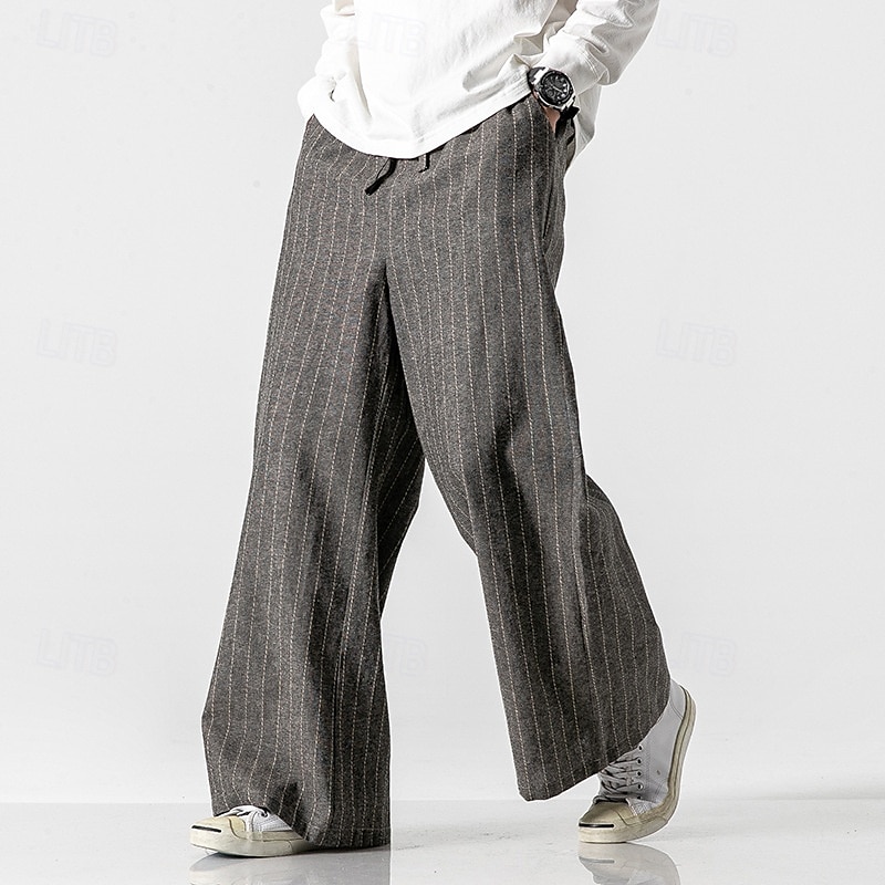 Voor heren Broek Vrijetijdsbroek Zak Trekkoord Recht been Streep Comfort Buiten Dagelijks Modieus Casual Donker Bruin Zwart Micro-elastisch 2025 - $42.99 –P1
