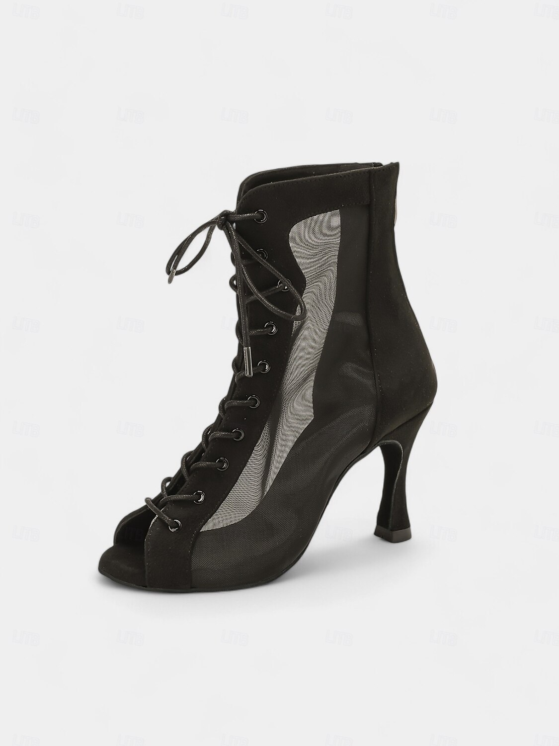 Women's Mesh Lace-Up Peep-Toe Heeled Latin Dance Shoes with Soft Suede Sole – Breathable Transparent Panel Design with Stiletto Heel, Ideal for Salsa, Tango, and Latin Dance 2025 - $59.99 –P2