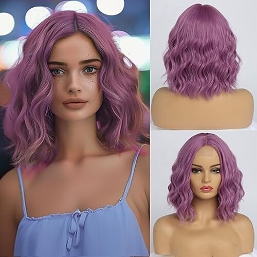 parrucche corte ondulate per donne lunghezza alle spalle riga centrale parrucche caschetto ricce ondulate parrucca sintetica in fibra resistente al calore dall'aspetto naturale per uso quotidiano alle del 2025 a $18.99 –P4
