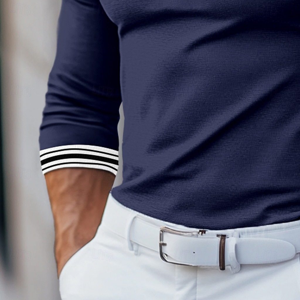 Hombre Camisetas polo Camisetas polo de golf Calle Negocio Cuello Vuelto Cuello polo acanalado Manga Larga Moda Básico Color sólido Retazos Bloque de Color Otoño Invierno Temporadas Cruzadas Ajuste 2025 - $18.99 –P3